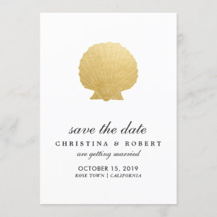 Invitación Concha Falsa de Hoja de Oro   Océano Save The Date