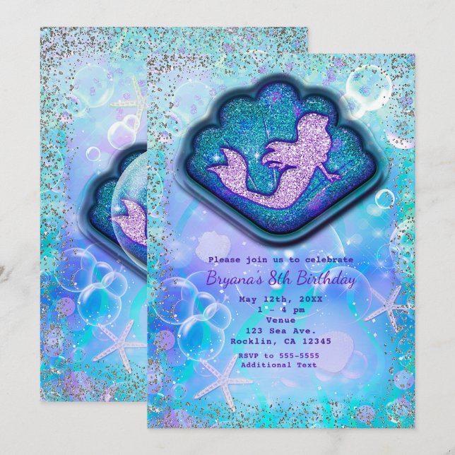 Invitación Concha marina apta para una fiesta de cumpleaños c (Anverso / Reverso)