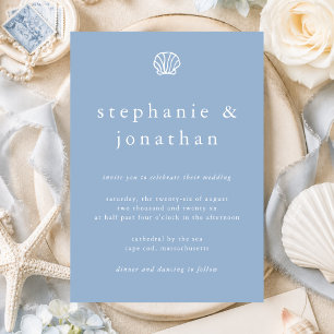 Invitación Concha Marina Costera Polvorienta Azul Minimalista