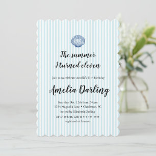 Invitación Concha Preppy Raya Azul Verano Cumplí Once