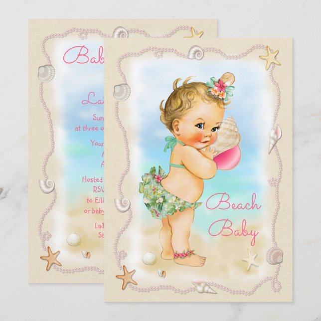 Invitación Concha rubia Shell Baby Shower del bebé de la (Anverso / Reverso)