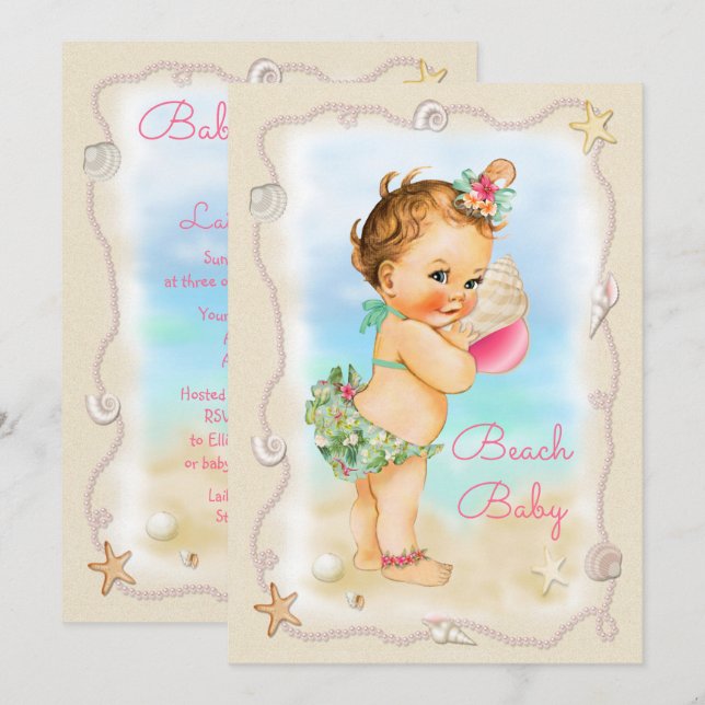 Invitación Concha Shell Baby Shower del bebé de la playa del (Anverso / Reverso)