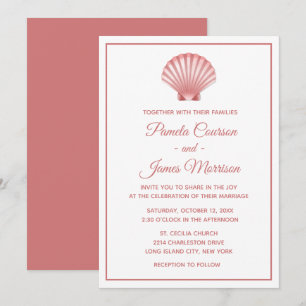 Invitación conchas de Boda blanco rosado de conchas en la pla