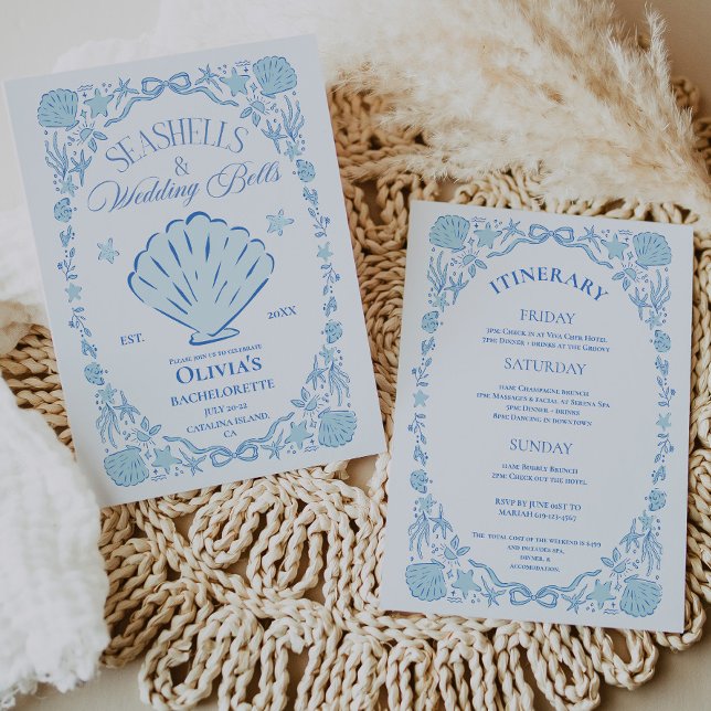 Invitación Conchas de caracol Campanas de boda Despedida de s (seashells wedding bells invite zazzle etsy
)