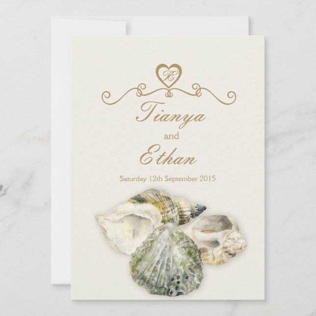 Invitación Conchas de mar invitan a la boda crema de marfil (Anverso)