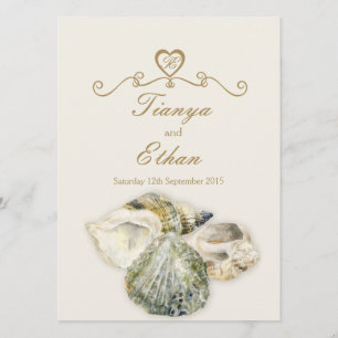 Invitación Conchas de mar invitan a la boda crema de marfil