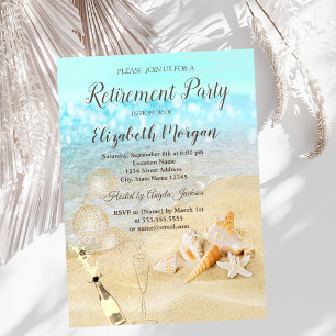 Invitación Conchas de playa, arena, globos, vino, jubilación