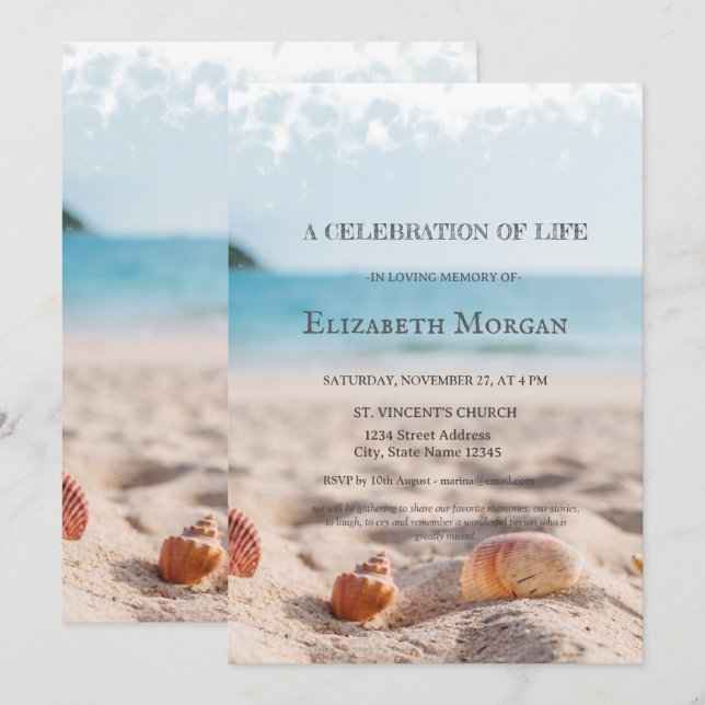 Invitación Conchas de Playa Celebración de la Vida (Anverso / Reverso)
