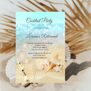 Invitación Conchas de playa, globos, vino, jubilación