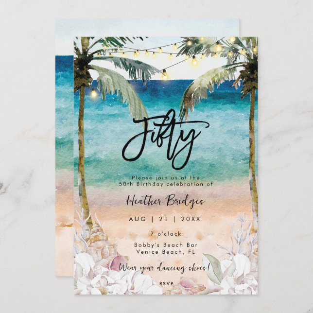 Invitación Conchas de playa tropical conchas fiesta de cumple (Anverso / Reverso)