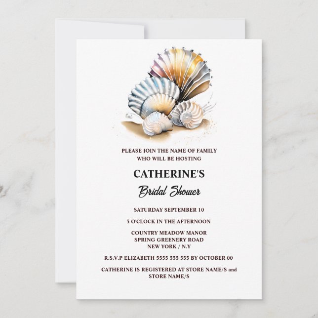 Invitación conchas en la playa arena verano ducha de novias (Anverso)