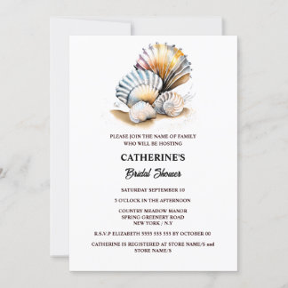Invitación conchas en la playa arena verano ducha de novias