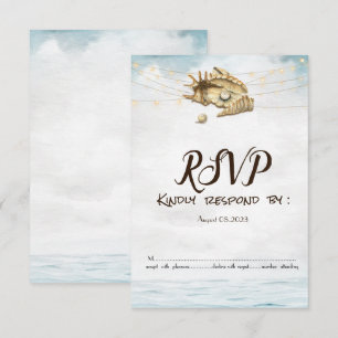 Invitación Conchas,Mar,Luces de Cadena Guión Luces RSVP  