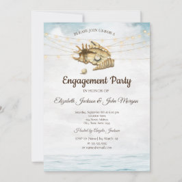 Invitación Conchas,Mar,Luces de Cadenas Escritura Compromiso