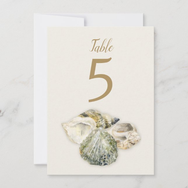 Invitación conchas marinas arte números de la mesa de bodas d (Anverso)
