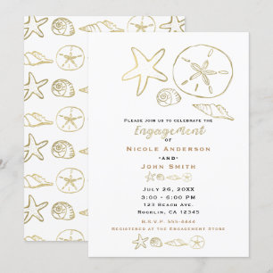 Invitación Conchas marinas con aspecto de lámina de oro Chic 