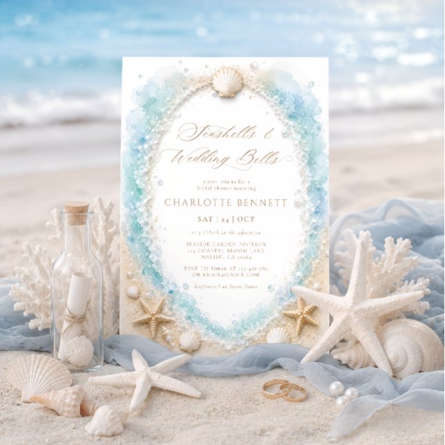 Invitación Conchas marinas y campanas de boda Despedida de so (Subido por el creador)