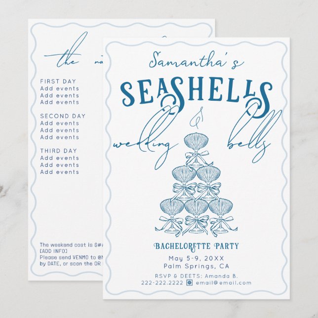 Invitación Conchas marinas y campanas de boda Fiesta de solte (Anverso / Reverso)