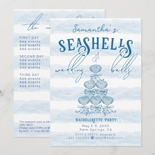 Invitación Conchas marinas y campanas de boda Fiesta de solte (Anverso / Reverso)