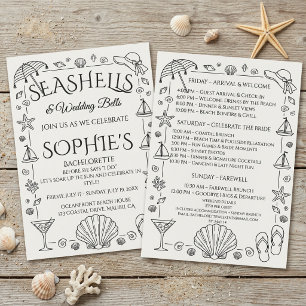 Invitación Conchas marinas y campanas de boda Playa Soltera