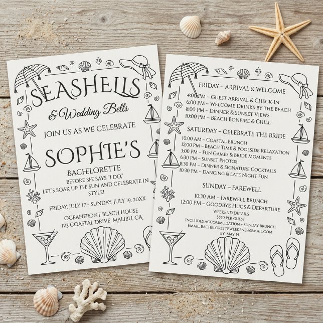 Invitación Conchas marinas y campanas de boda Playa Soltera (Subido por el creador)