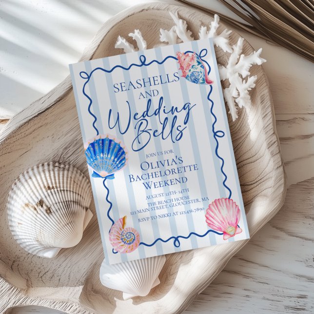 Invitación Conchas marinas y campanas de boda Preppy despedid (Subido por el creador)