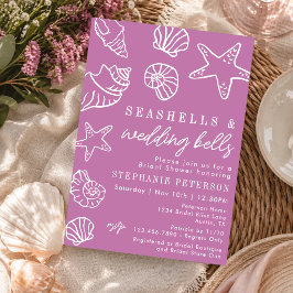 Invitación Conchas marinas y campanas de boda Rosa suave, duc