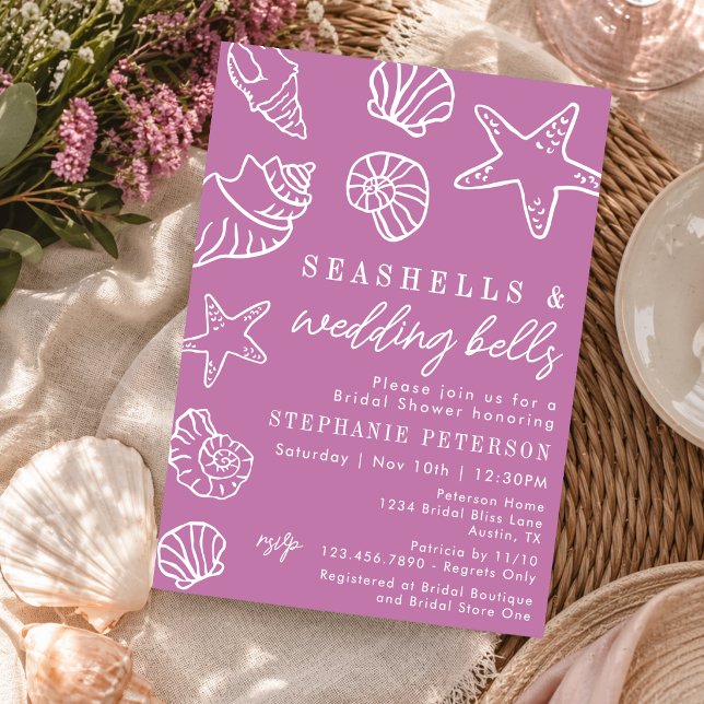 Invitación Conchas marinas y campanas de boda Rosa suave, duc (Subido por el creador)