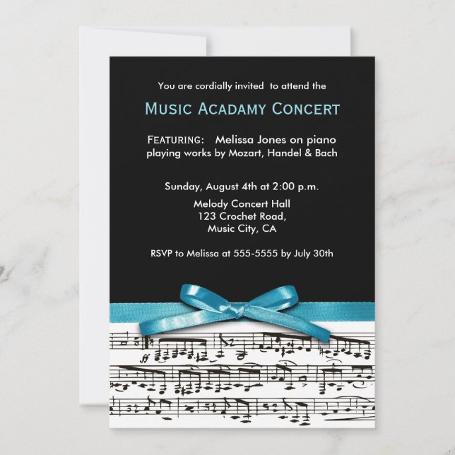 Invitación Concierto de conciertos de recitales de música azu (Anverso)