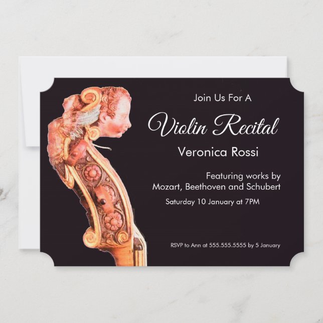 Invitación CONCIERTO DE MÚSICA CLÁSICA,Pergamino de violín RE (Anverso)