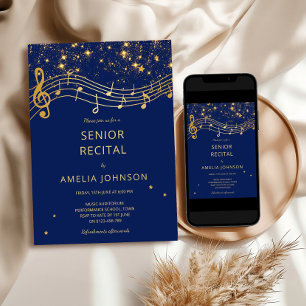 Invitación Concierto de Música Senior Elegante Azul Dorado