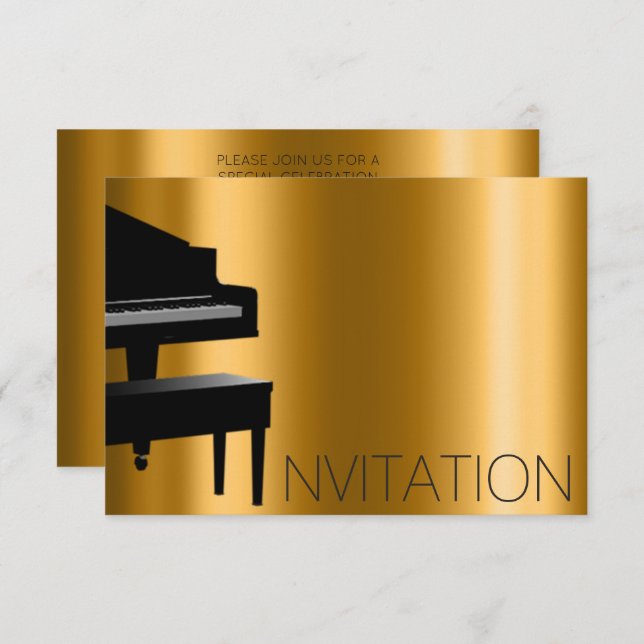 Invitación Concierto de piano Minimalismo formal Vip Oro negr (Anverso / Reverso)