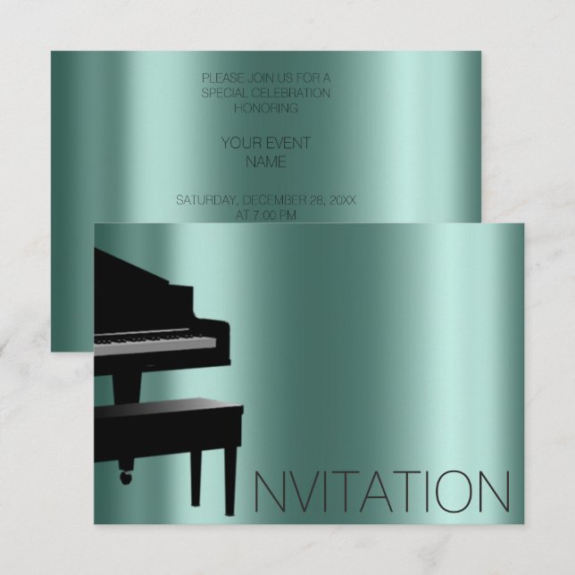 Invitación Concierto de piano Minimalismo formal Vip Verde az (Anverso / Reverso)
