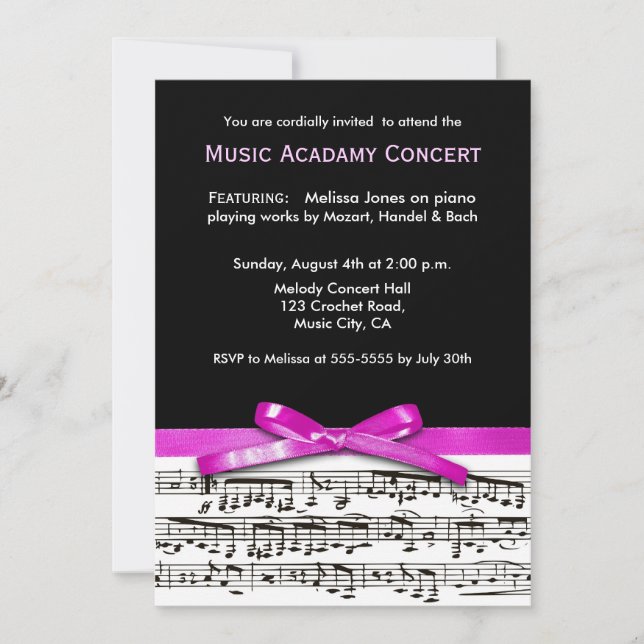 Invitación Concierto de recitales de música en blanco y negro (Anverso)
