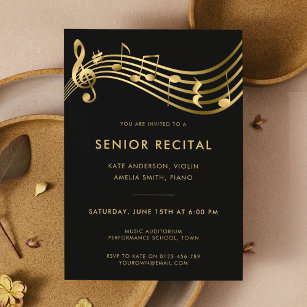 Invitación Concierto musical Black Gold Senior Recital Elegan