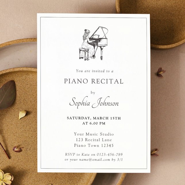 Invitación Concierto musical Recital sencillo de piano blanco (Subido por el creador)