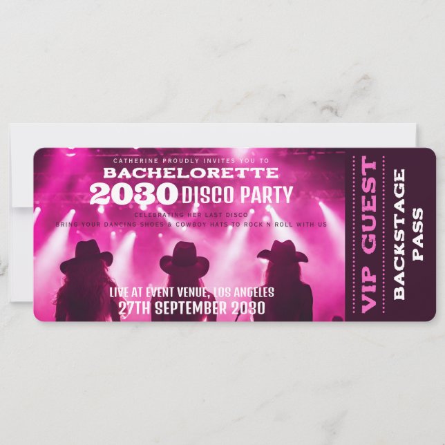Invitación Concierto musical VIP Ticket Bachelorette Party (Anverso)