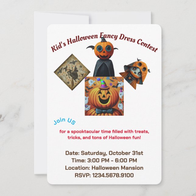 Invitación Concurso de la fiesta de Halloween de moda para ni (Anverso)