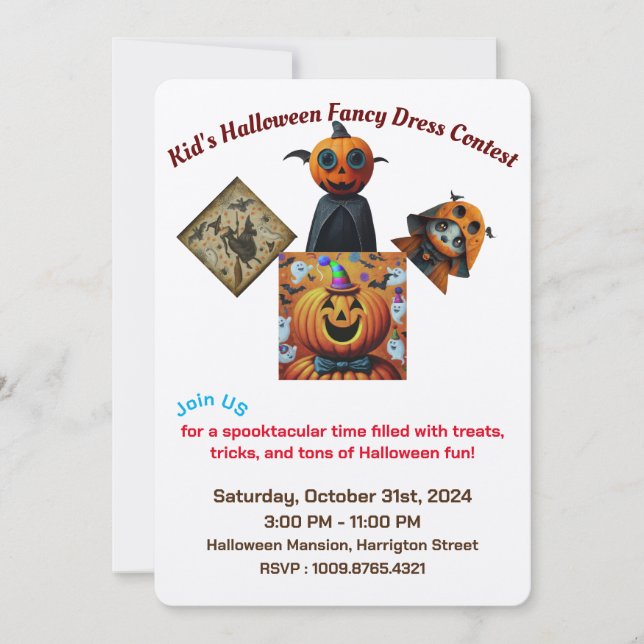 Invitación Concurso de la fiesta de Halloween de moda para ni (Anverso)