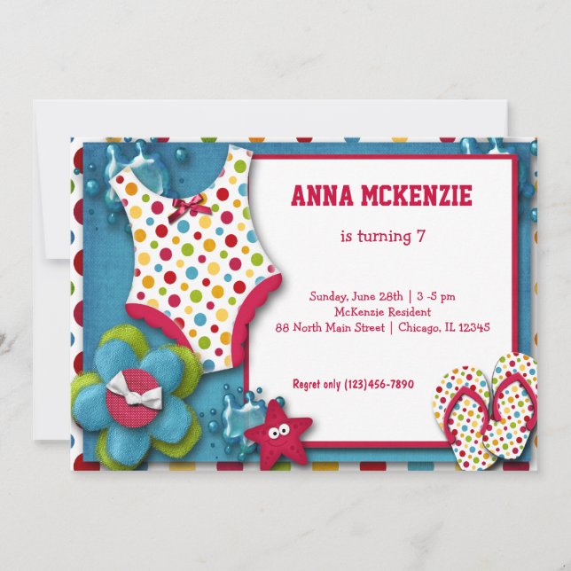 Invitación Concurso de natación por cumpleaños (Anverso)