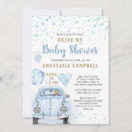 Invitación Conducción a través de Boy Baby Shower Blue Car Go