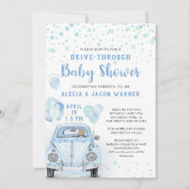 Invitación Conducción a través del auto azul Baby Shower Boy
