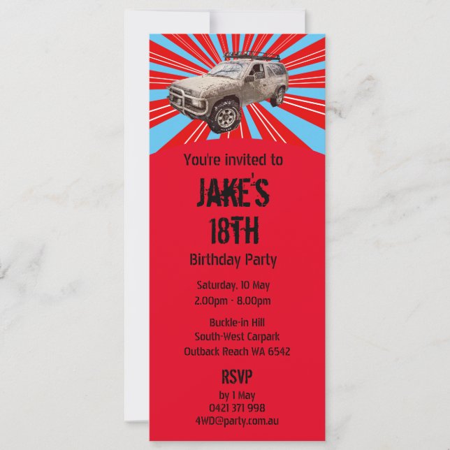 Invitación Conducción de cuatro ruedas (Anverso)