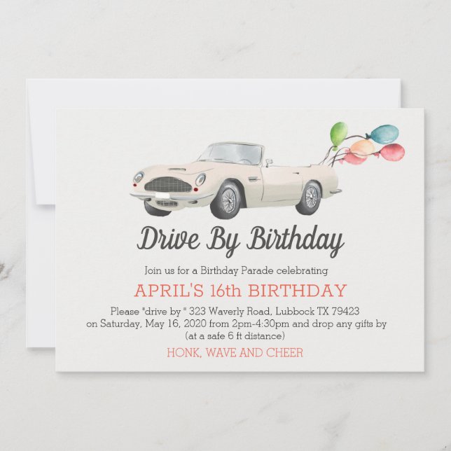 Invitación Conducción de cumpleaños convertible por invitació (Anverso)