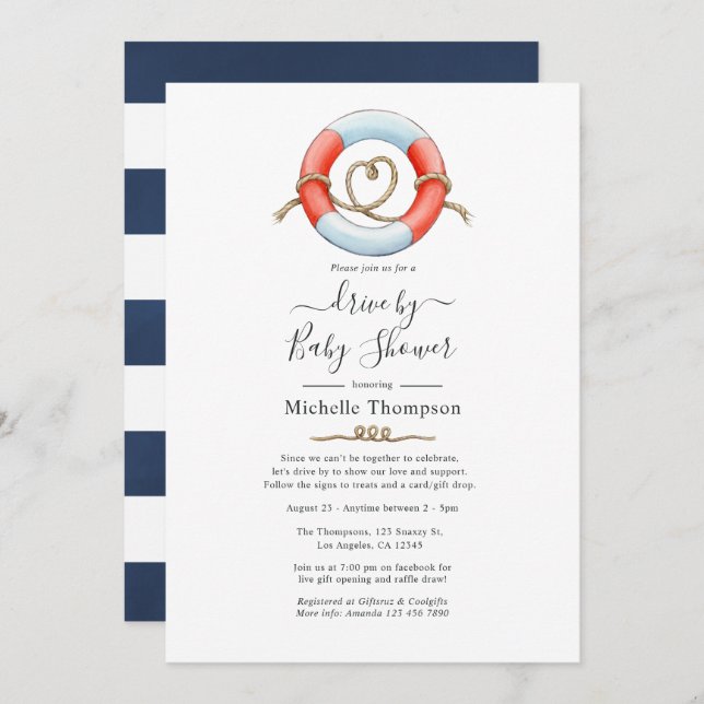 Invitación Conducción náutica por novia o Baby Shower (Anverso / Reverso)