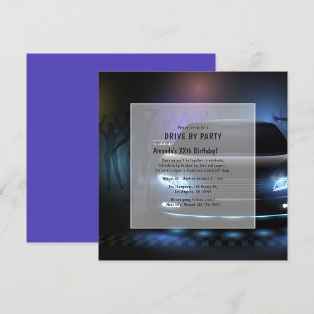 Invitación Conducción nocturna por fiesta de cumpleaños (Anverso / Reverso)