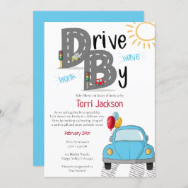 Invitación Conducción por Baby Shower Blue Car for Boy