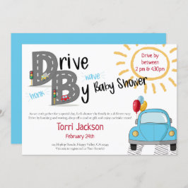 Invitación Conducción por Baby Shower Blue Car y Balloons