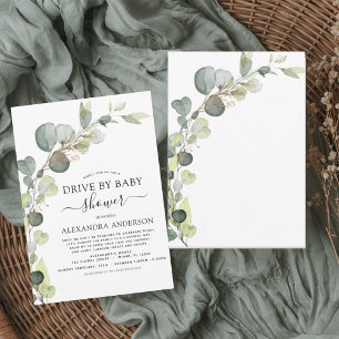 Invitación Conducción Por Baby Shower Greenery Eucalyptus