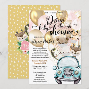 Invitación Conducción por Baby Shower para CHICA   Safari Fri